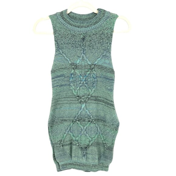 Pilcro Green Blue Sleeveless Knit Crewneck Sweater Side Slit Size XXS - Picture 2 of 8